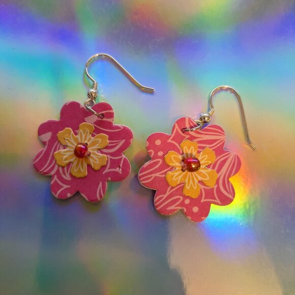 Paper Flower Dangle Earrings - Picture 1 of 1